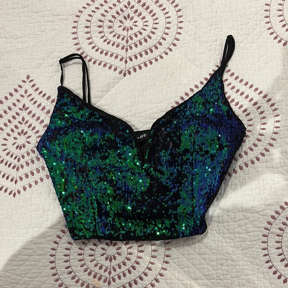 DO+BE Blue Sequin Bustier Camisole Sleeveless Top